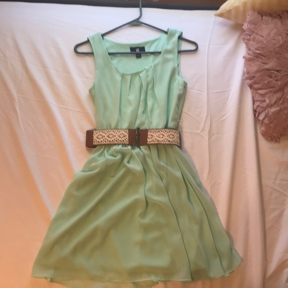 Teal dress with brown white laced belt size XS